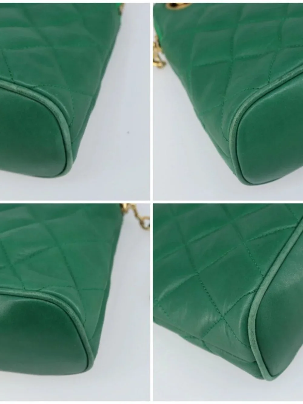 CHANEL Matelasse Chain Shoulder Bag Satin Green Gold CC Auth 168432